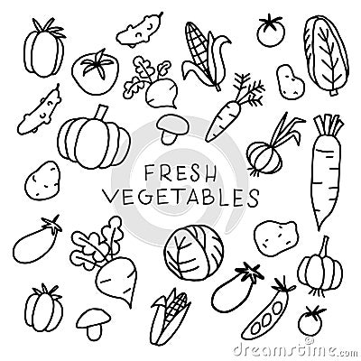 vector drawing in doodle style. set of vegetables. funny drawings in children's style Stock Photo